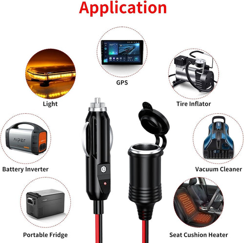 12V Car Cigarette Lighter Socket Extension Cord Cable Heavey Duty Adapter 13FT