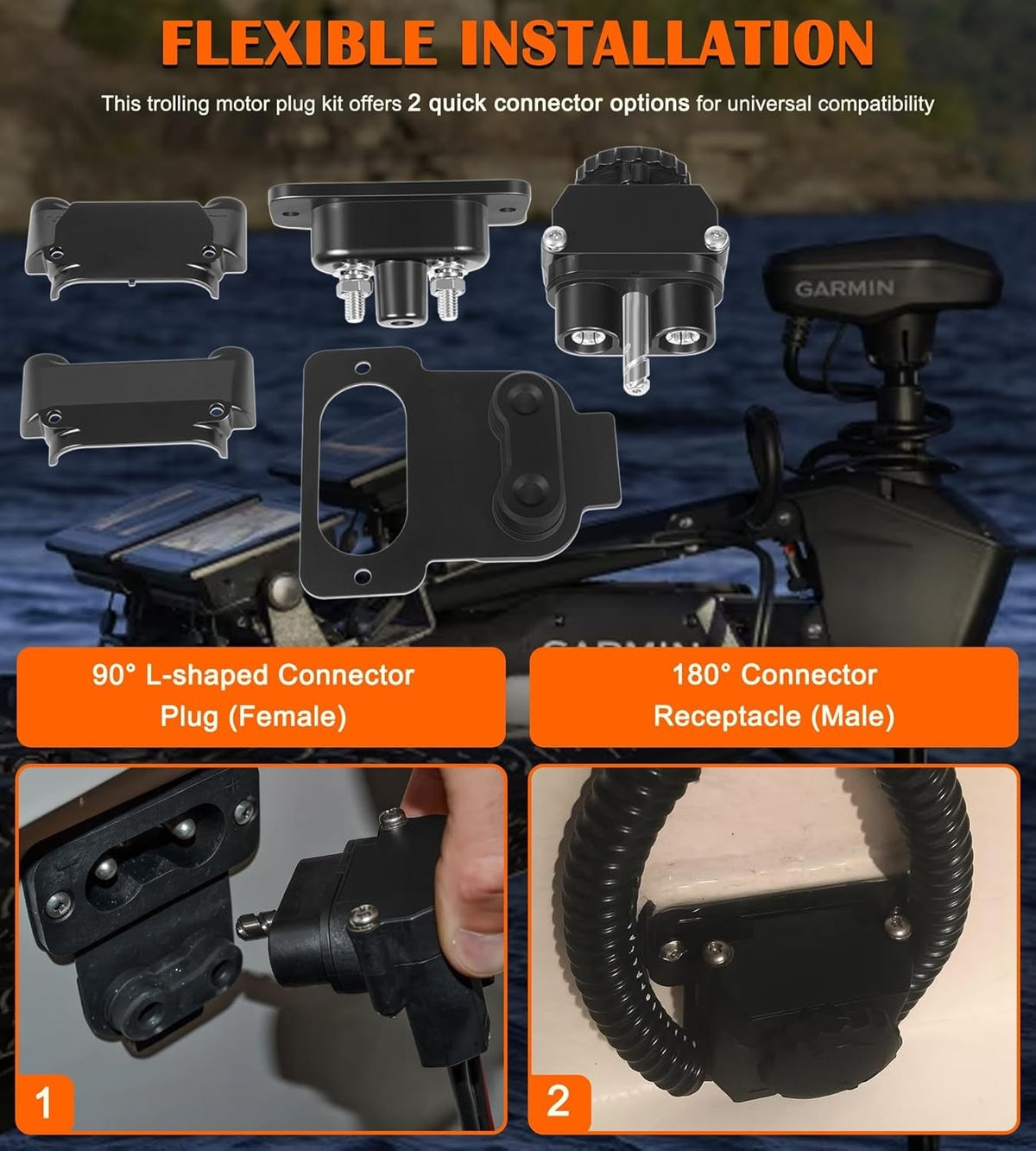 for Marine 12-48V DC Trolling Motor Plug and Receptacle Parts Kit 027-0004-Kit