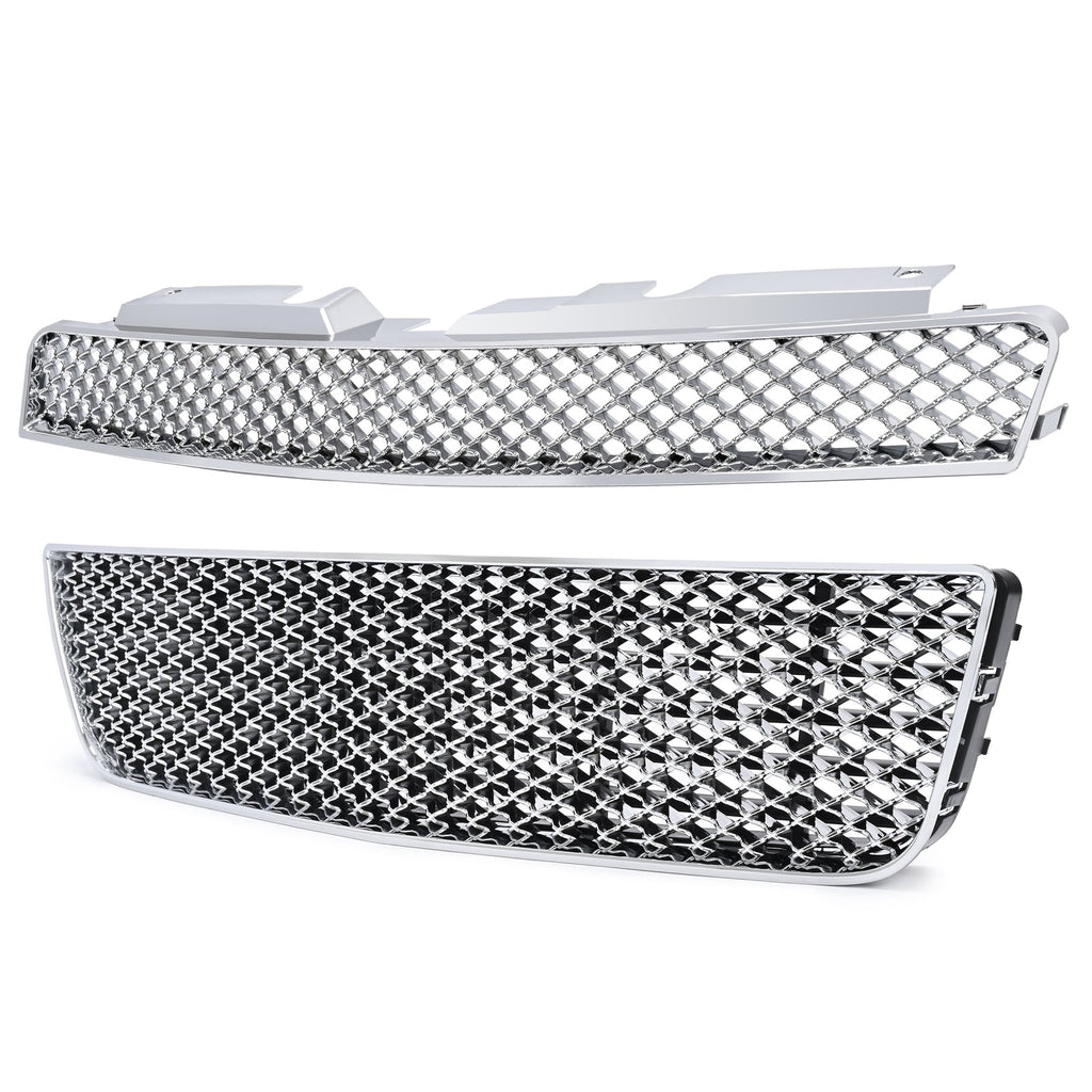 For 06-16 Chevy Impala/Limited Chrome Mesh Style Front Upper+Lower Bumper Grille