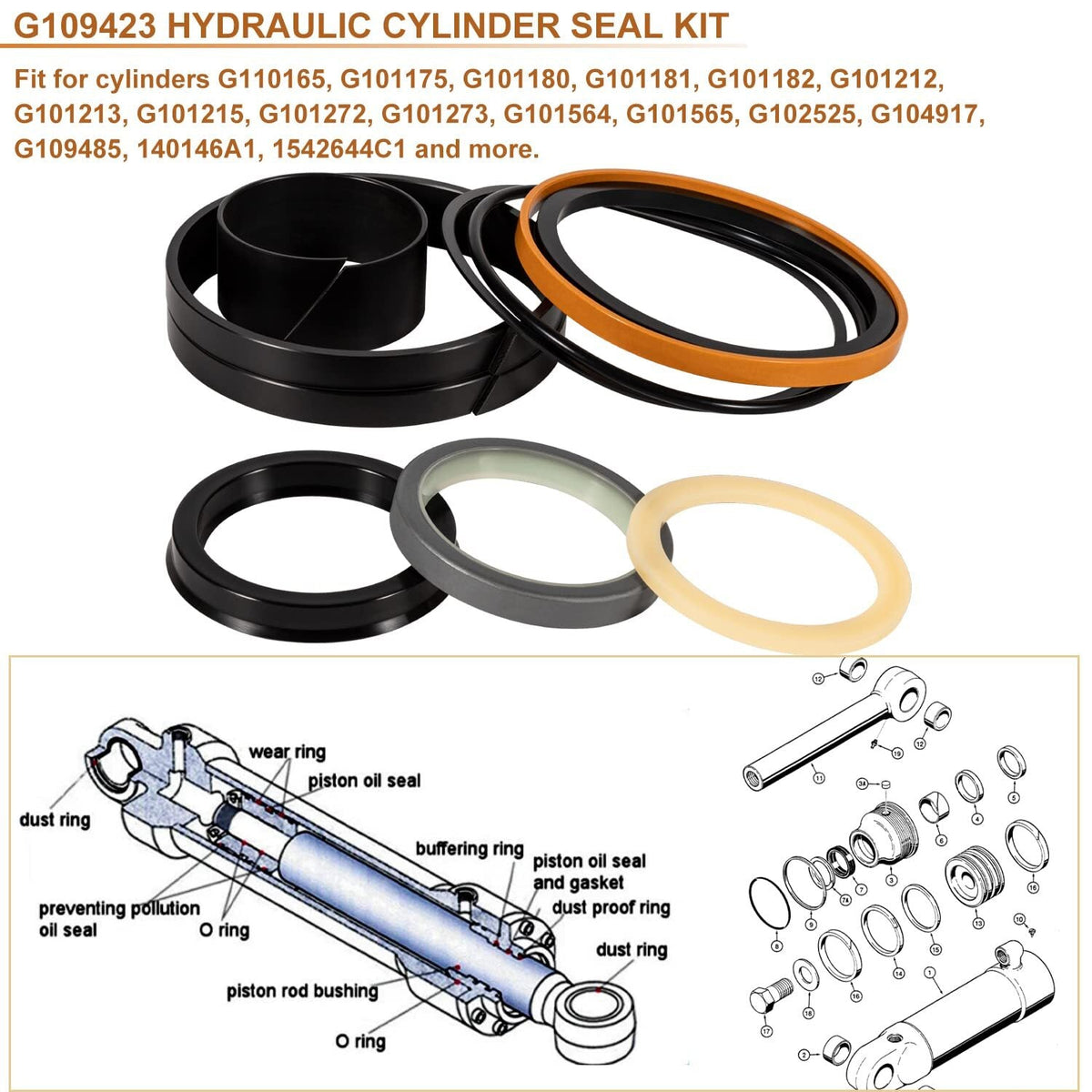 1543273C1/ G109423/ G105545 Hydraulic Cylinder Seal Kit for Case 450 455 550 580