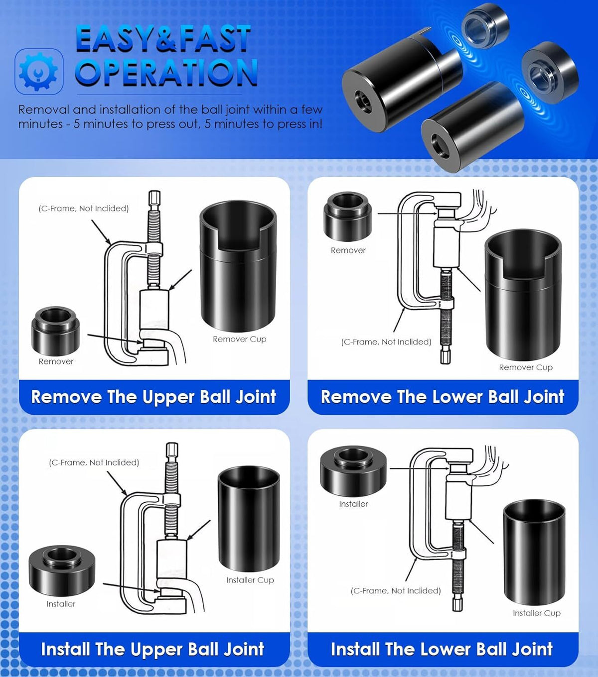 Ball Joint Service Adapter Tools Kit 7894 for Jeep Wrangler & Dodge Ram Trucks
