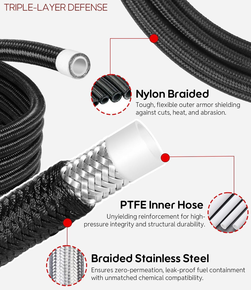 6AN PTFE Fuel Line Kit 25FT for LS Swap EFI E85 Turbo Oil Coolant Transmission