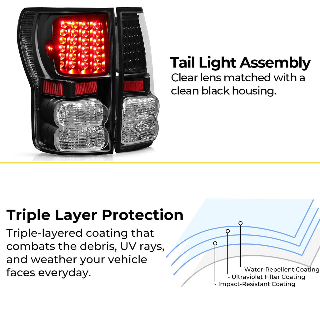 For Toyota Tundra 2007-2013 Full LED Tail Lights Lamps Left+Right Pair Set Black