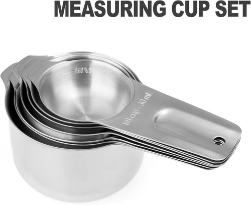 13-piece Measuring Cups and Spoons Set, 18/8 Stainless Steel Heavy Duty - Silver