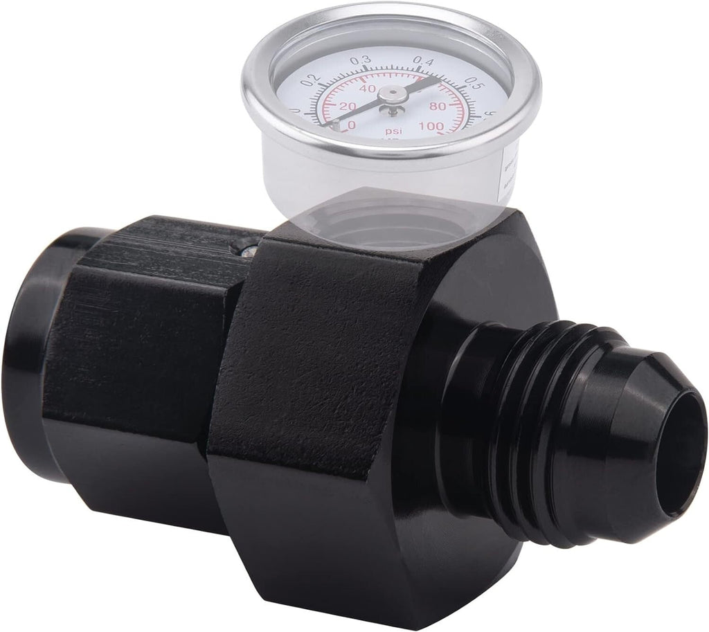 6AN Male to 6AN Female Fitting With 1/8NPT Gauge Port Hose Adapter Fuel Pressure