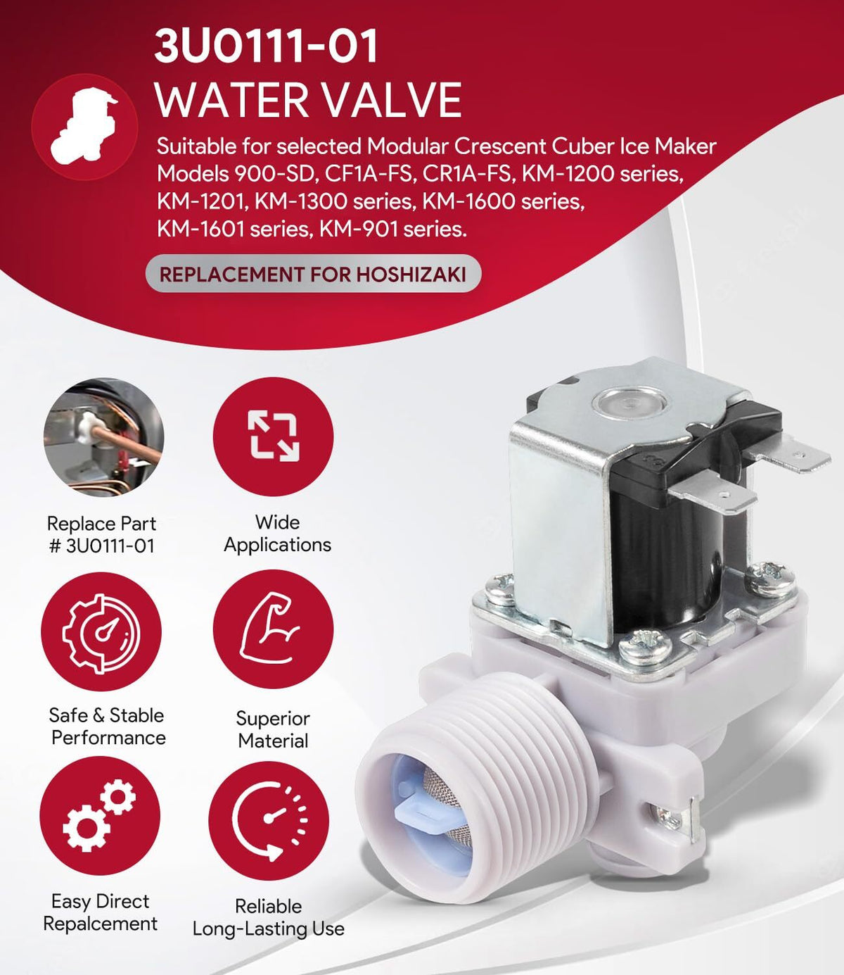 For Hoshizaki 3U0111-01 Water Valve, 120V, 60HZ, w/Mounting Nuts, J248-030