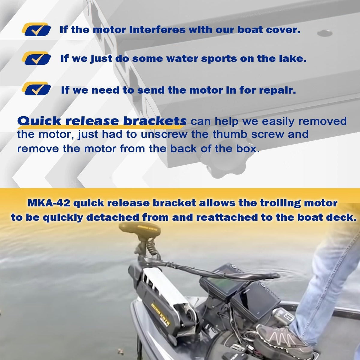 For Minn Kota 1862014 MKA-42 Aluminum Quick Release Bracket Trolling Motor Mount