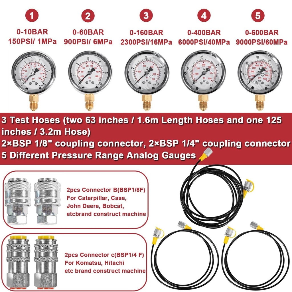 60P Hydraulic Pressure Test Kit for Caterpillar Case John Deere Bobcat Komatsu
