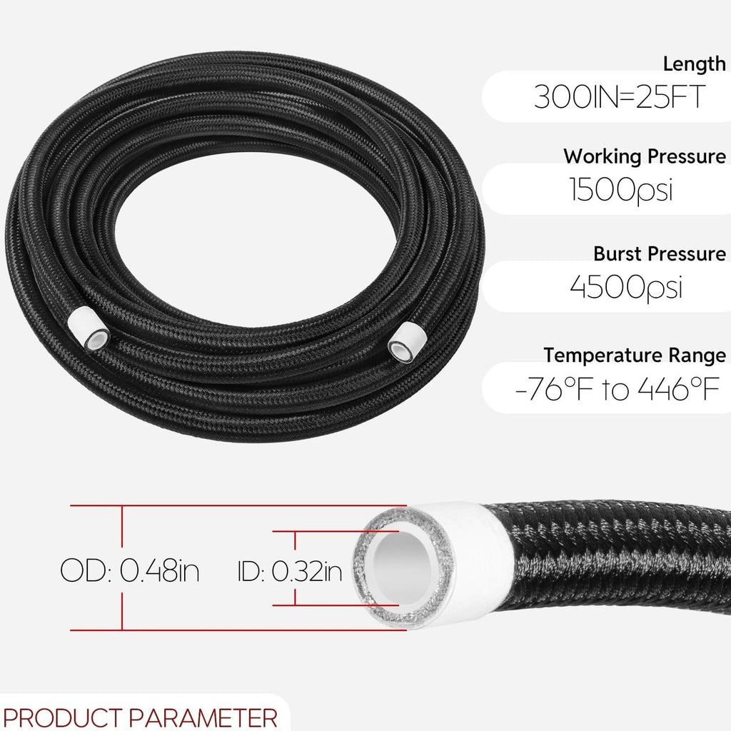 6AN PTFE Fuel Line Kit 25FT for LS Swap EFI E85 Turbo Oil Coolant Transmission