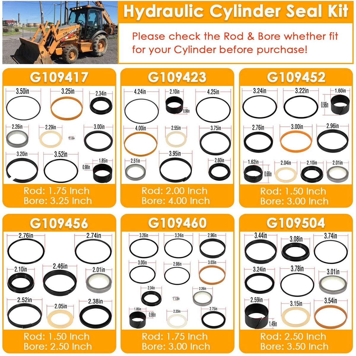 Hydraulic Cylinder Seal Kit Fit Case 580E 580SE 580SD Backhoe Whole Machine
