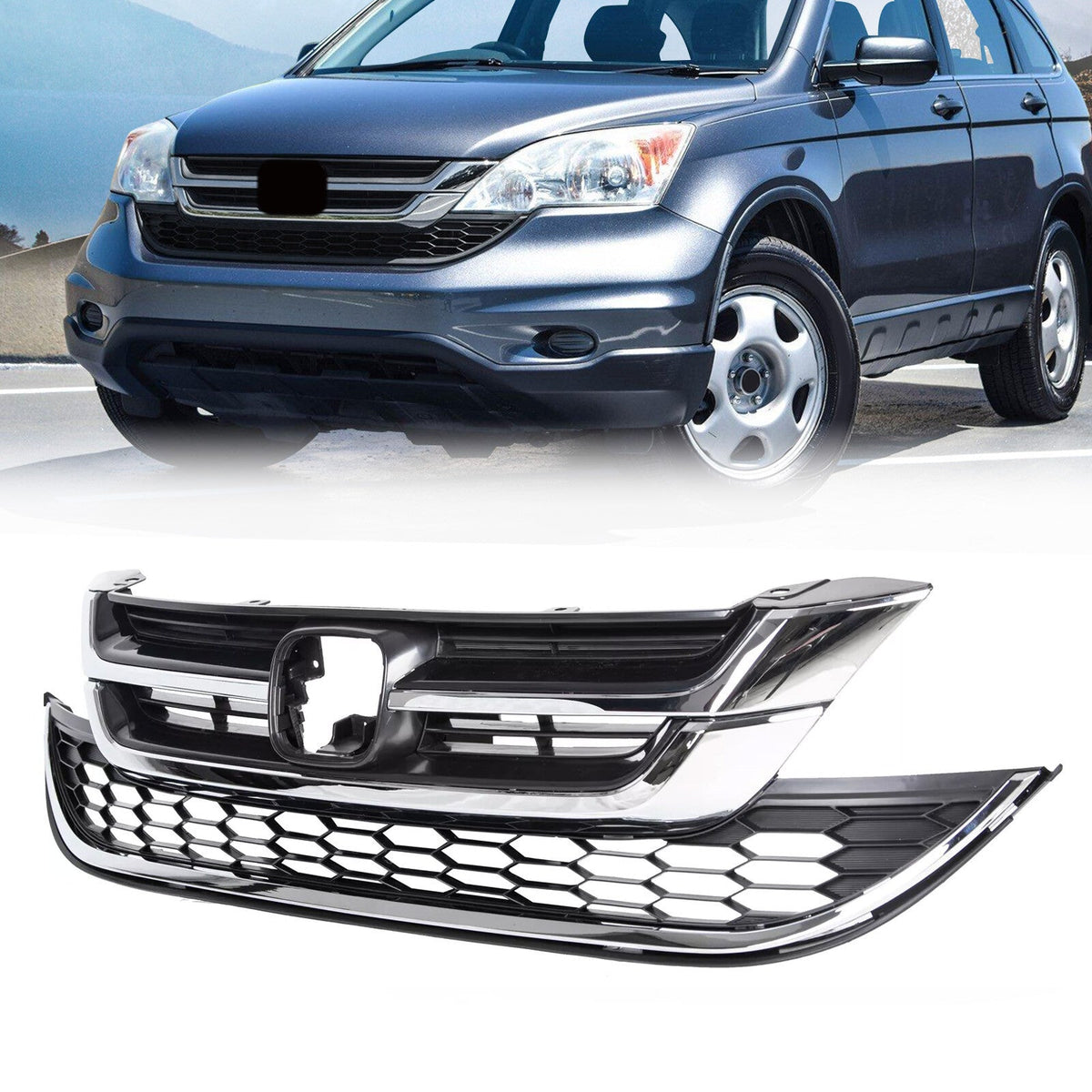 FOR HONDA CRV CR-V 2010 2011 FRONT BUMPER UPPER & LOWER GRILL GRILLE ABS CHROME