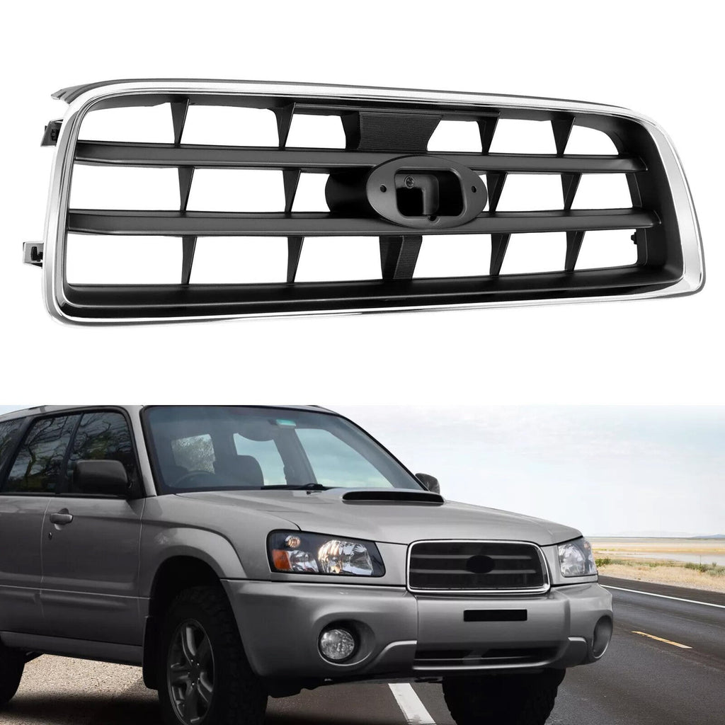 For Subaru Forester 2003-2005 Front Chrome Shell w/ Gray Insert Grille Grill