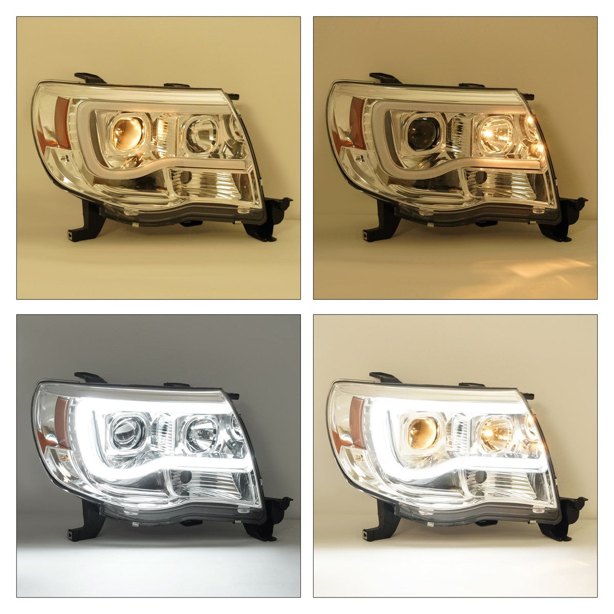 DOT Chrome LED Tube Projector Headlights HeadLamps For Toyota Tacoma 2005-2011