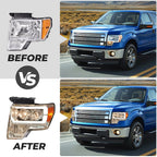 Projector Headlight Assembly Fit Ford F150 F-150 2009-2014 Chrome DRL LED Tube