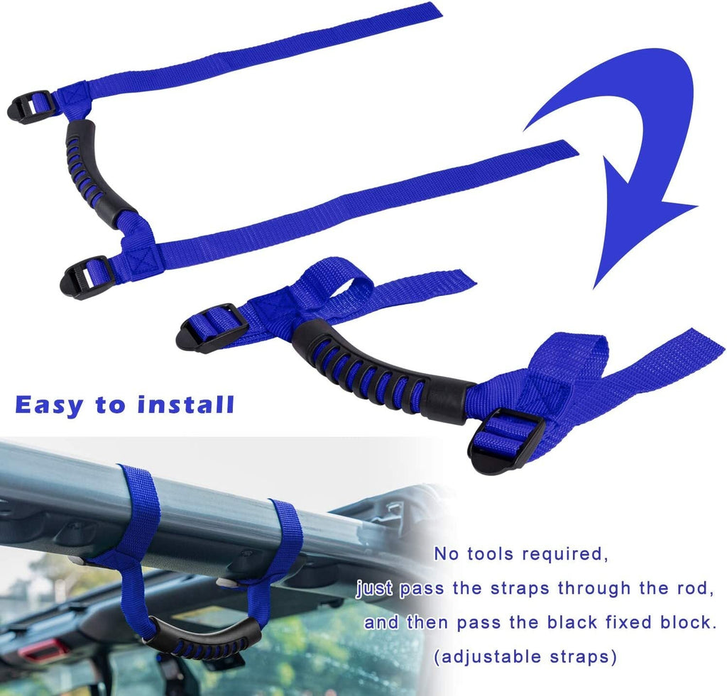 4Pcs Blue Roll Bar Grab Handles Grip Handle for Jeep Wrangler TJ JK JL 1955-2022