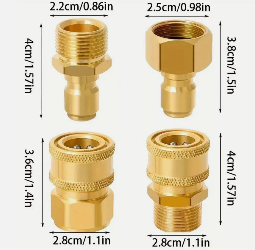 4x Pressure Washer Adapters Set Quick Disconnect Kit M22 Swivel to 3/8'' Connect