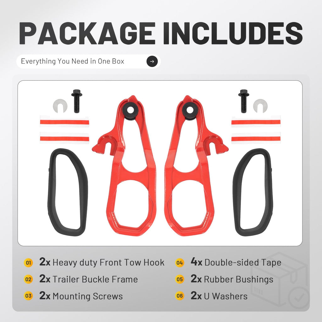 Front Heavy Duty Tow Hook Kits w/ Frame For Ram 1500 DT 2019-2024 Red Steel New