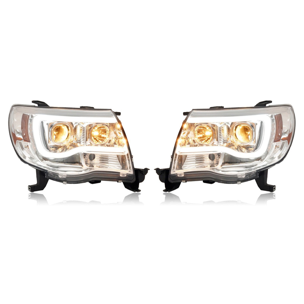 DOT Chrome LED Tube Projector Headlights HeadLamps For Toyota Tacoma 2005-2011
