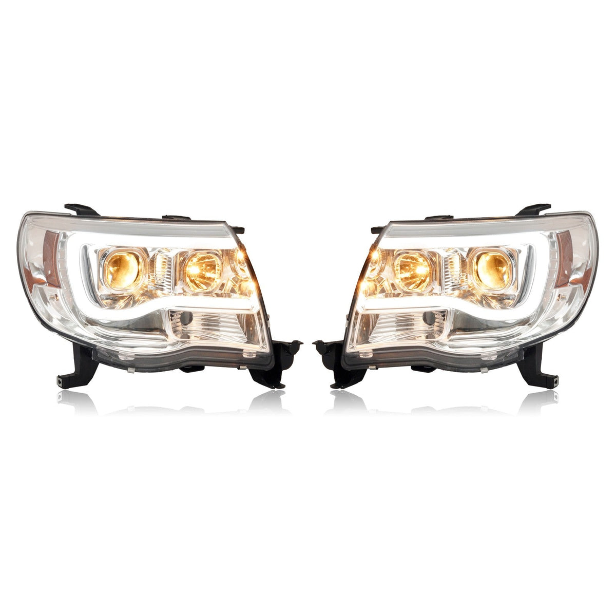 DOT Chrome LED Tube Projector Headlights HeadLamps For Toyota Tacoma 2005-2011