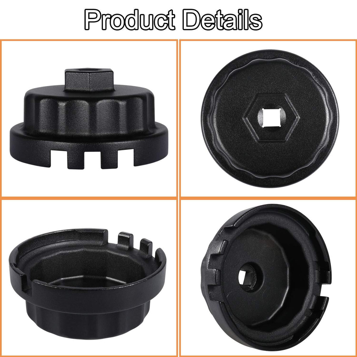 Oil Filter Cap Wrench 64mm 14 Flute for Toyota Lexus Scion 2.5L to 5.7L (Black)