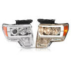 Projector Headlight Assembly Fit Ford F150 F-150 2009-2014 Chrome DRL LED Tube