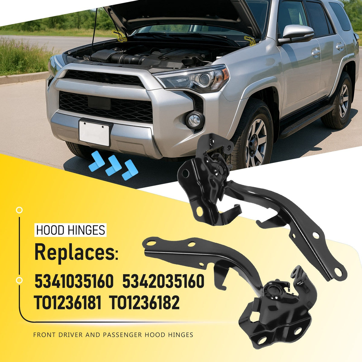 For 2010-2024 Toyota 4Runner LH & RH Hood Hinge Set TO1236181 TO1236182