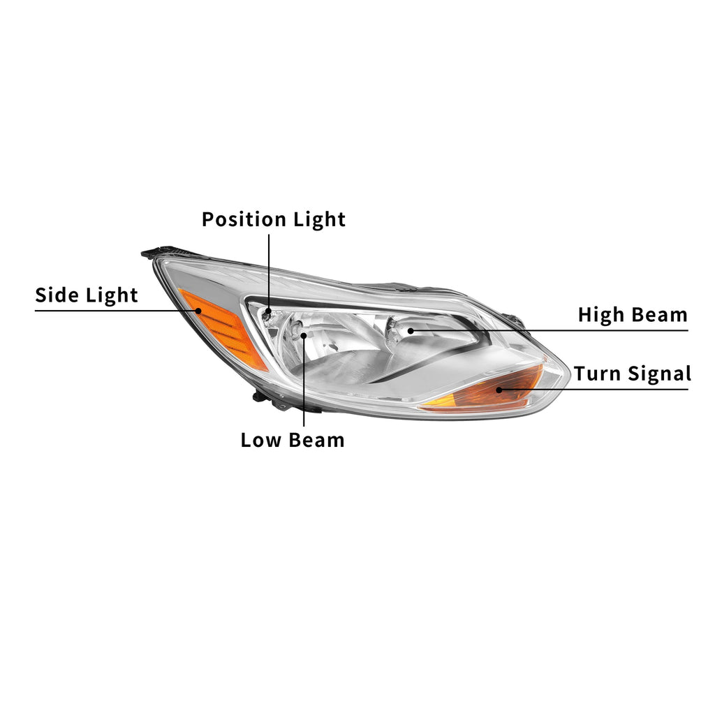 Chrome Headlight Headlamp Replacement Passenger Side For Ford Focus 2012 13 14