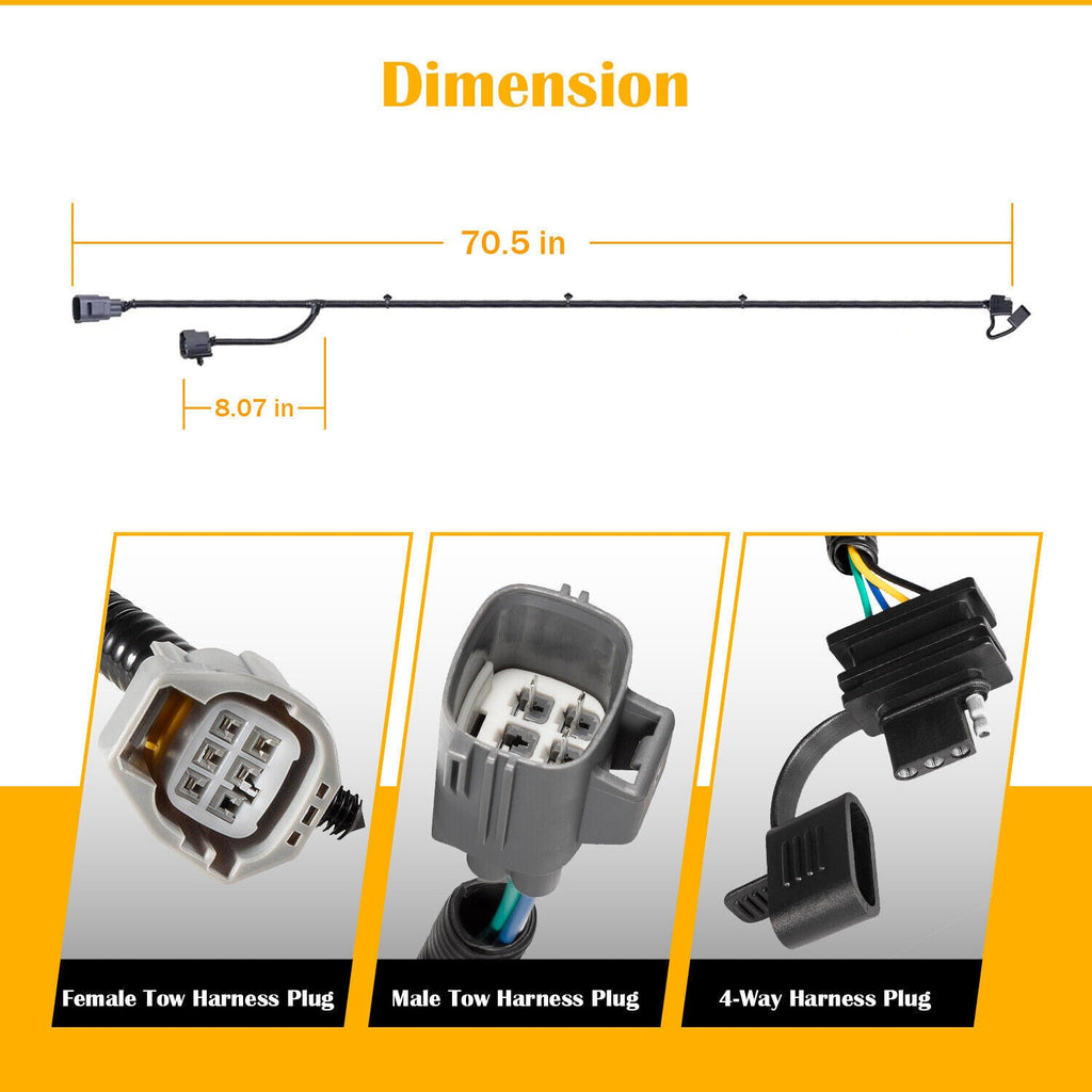 For 07-18 Jeep Wrangler JK 70.5" 4-Way Tow Hitch Trailer Wiring Harness 92015