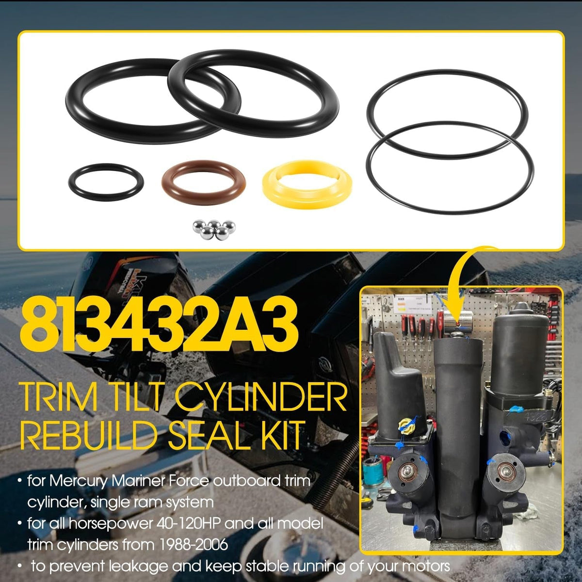 813432A3 Trim Tilt Cylinder Rebuild Seal Kit For 40-120HP Mercury Mariner Force
