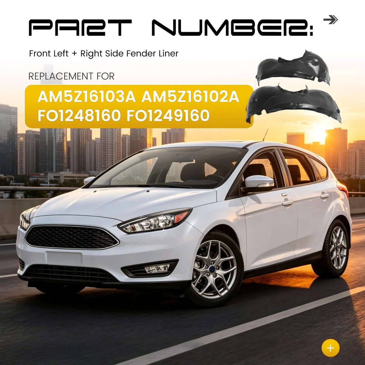 For 2012-2018 Ford Focus Front Pair Left + Right Side Fender Liners Replacement