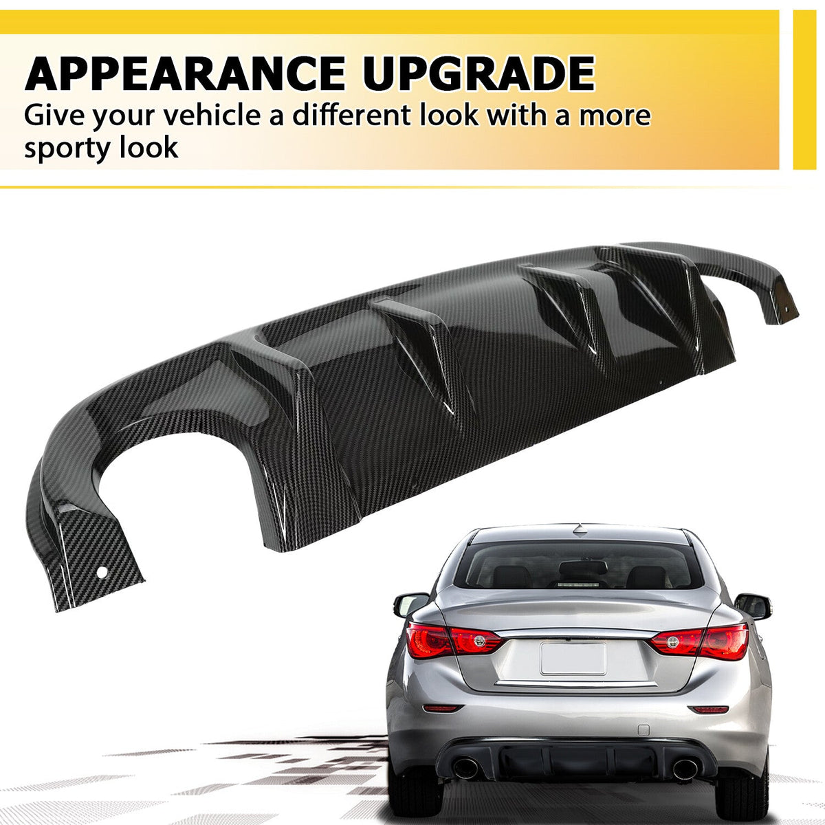 Rear Lip For 2014-2017 Infiniti Q50 Bumper Diffuser Wing Carbon Fiber Style