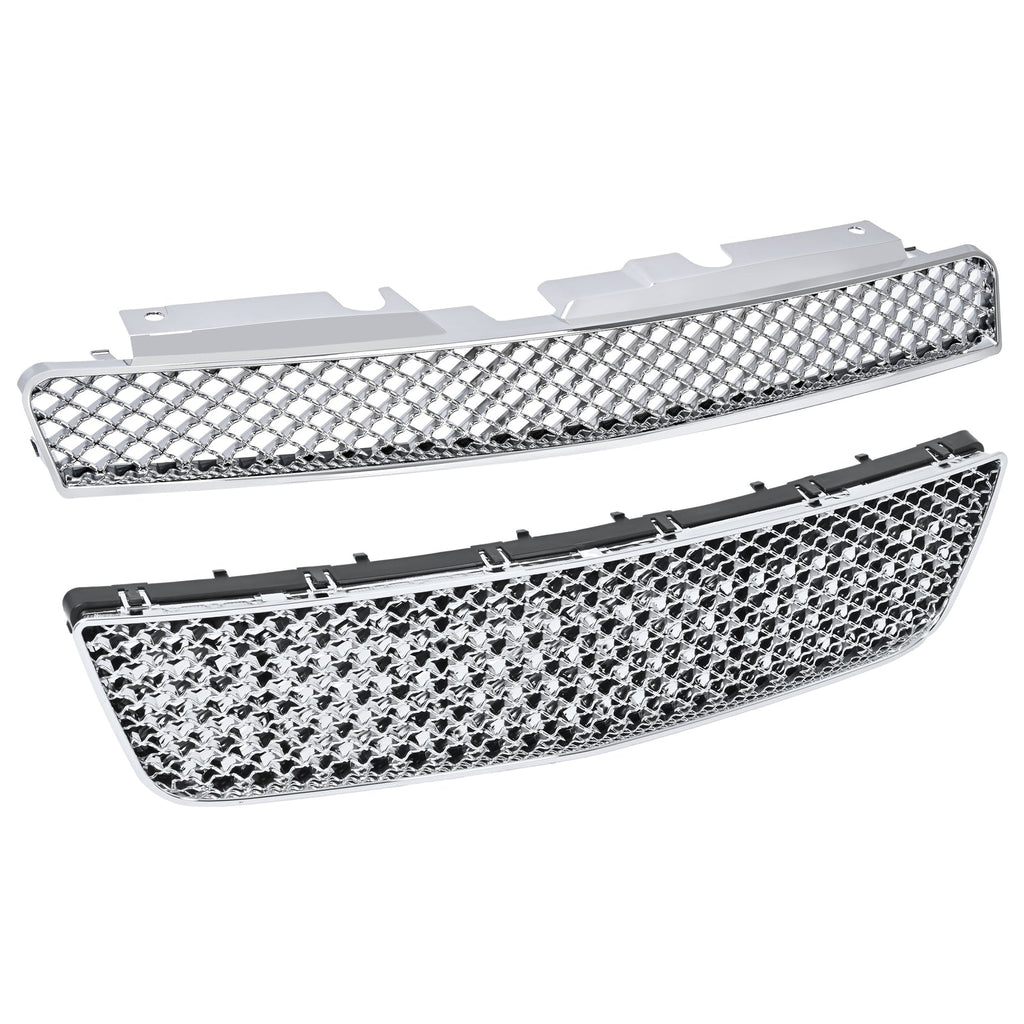 For 06-16 Chevy Impala/Limited Chrome Mesh Style Front Upper+Lower Bumper Grille