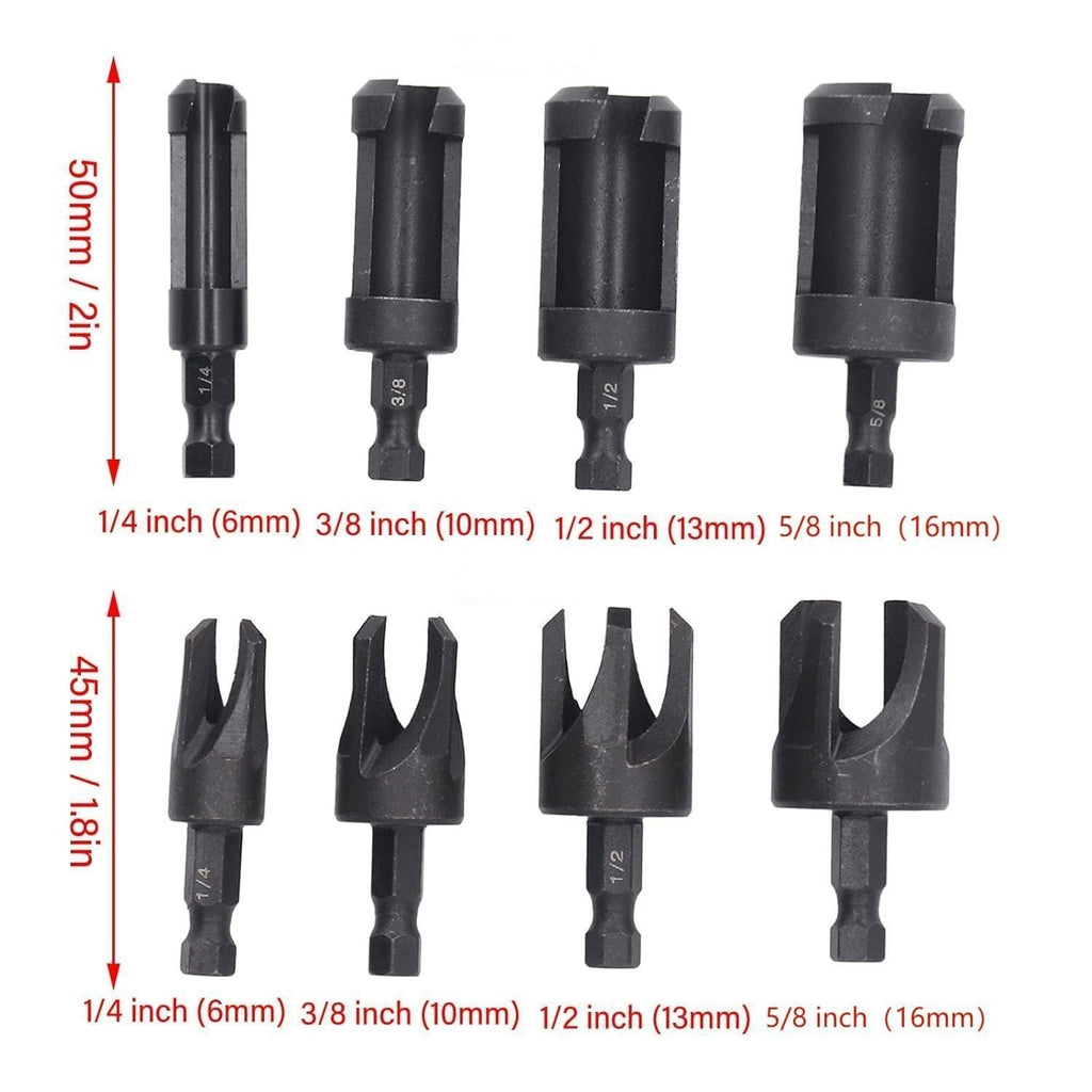 8x Wood Plug Cutter Drill Bit 1/4 Hex Shank Cutting Tool 1/4" 3/8" 1/2" 5/8"
