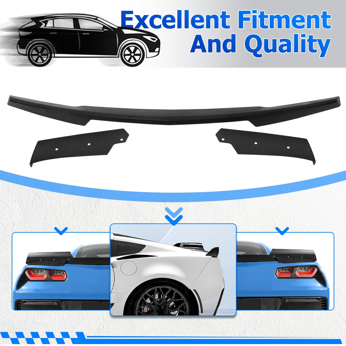 Rear Trunk Spoiler W/Side Winglet Matte Black For 14-19 Corvette C7 Z06