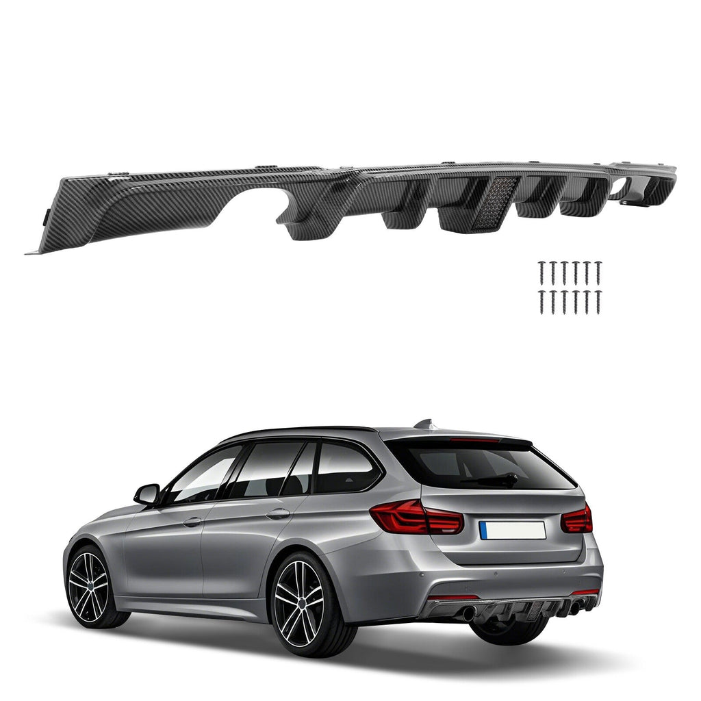 Rear Bumper Lip Diffuser W/LED Light Fits BMW F30 F31 M Sport 12-18 Carbon Style