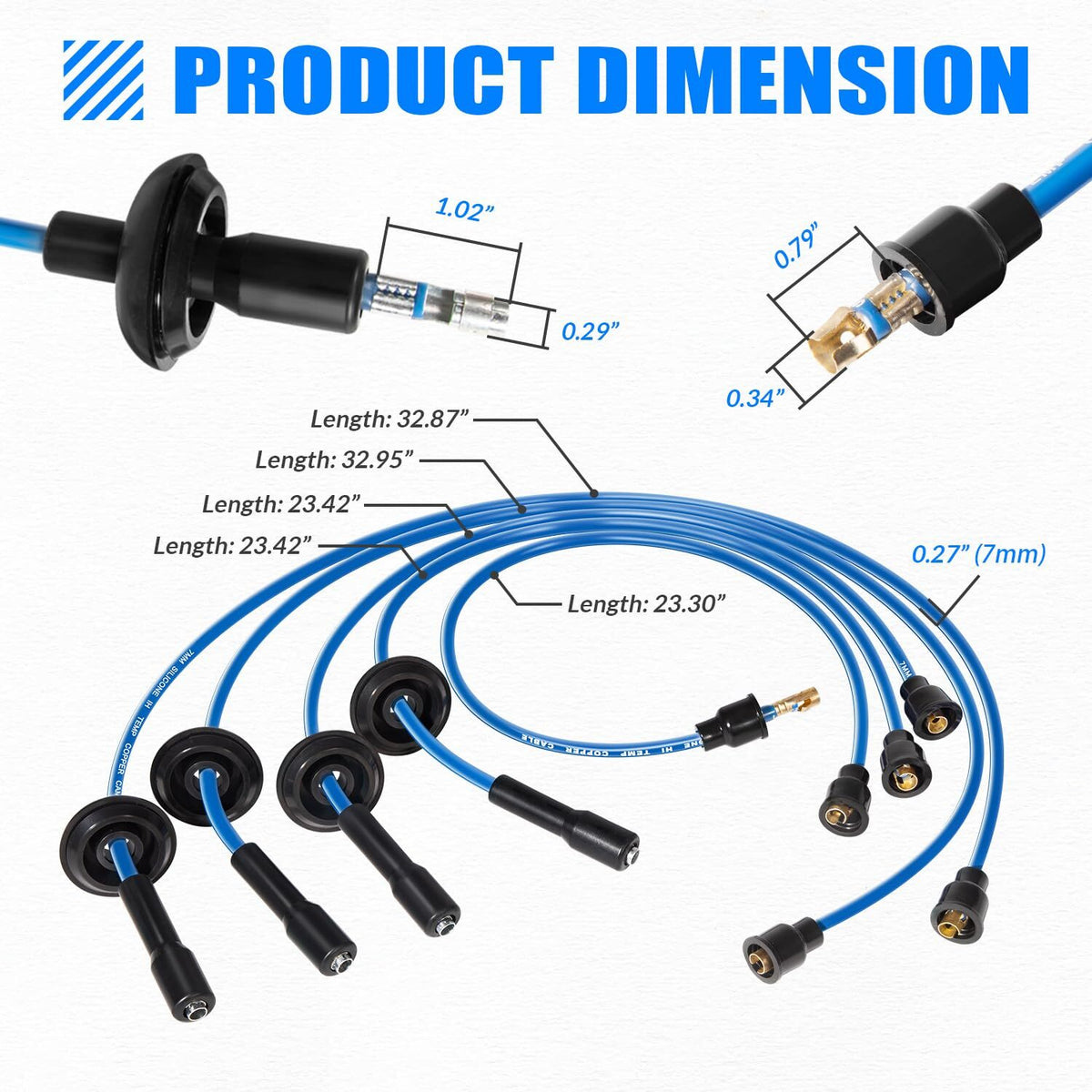 9407 Blue Ignition Spark Plug Wire Set for Vw Dune Buggy Bug Beetle GHIA Thing