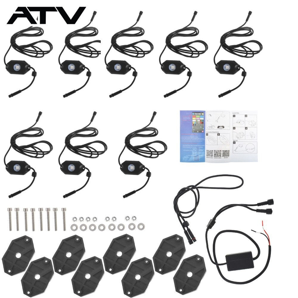 8x Pods RGB LED Rock Light Offroad Wireless Bluetooth APP Music Controller