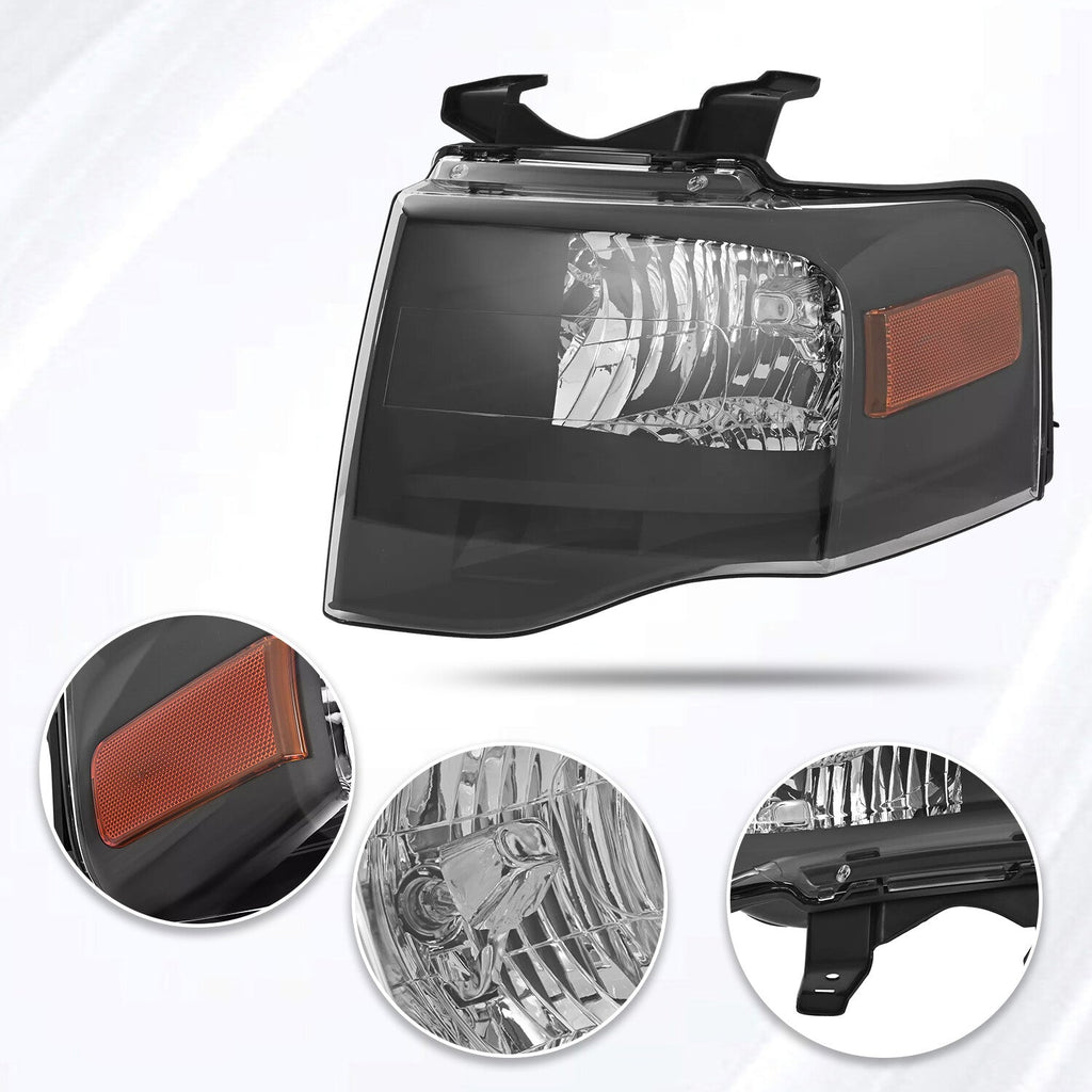 Left For Ford Expedition 2007-2014 Headlight W/bulbs Amber Reflector 7L1Z13008DB