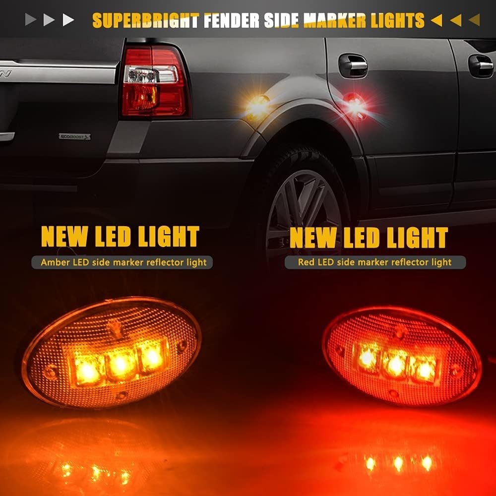 For 1999-2010 Ford F350 F450 Amber/Red Side Fender Marker Dually Bed LED Light