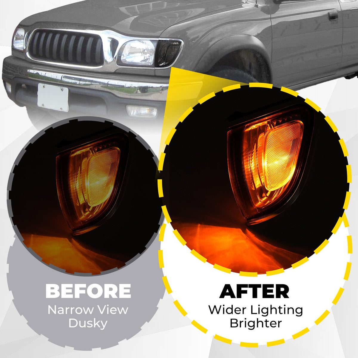 Pair of Smoke Lens Chrome Trim Corner Lights Lamps For Toyota Tacoma 2001-2004