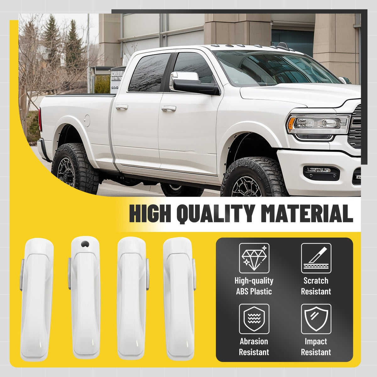 Fits DODGE RAM 1500 2009-2024/ RAM 2500 2011-2025 Outside Door Handle White 4Pcs