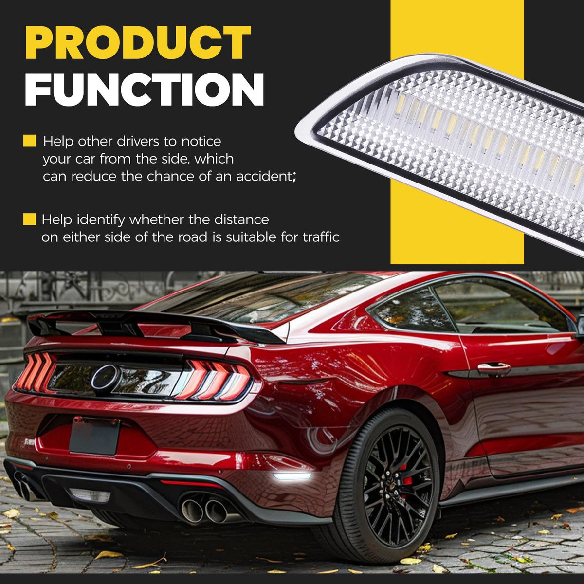 Clear Lens LED Rear Side Marker Signal Lights For Ford Mustang gt 2015-2023 2020