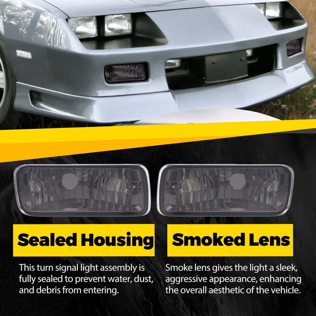 Smoke Lens Front Bumper Turn Signal Light Assembly For Chevy Camaro 1985-1992