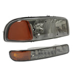 Chrome Headlights+Bumper Lamp Smoke Lens For GMC Sierra 1500 Yukon XL 1999-2007