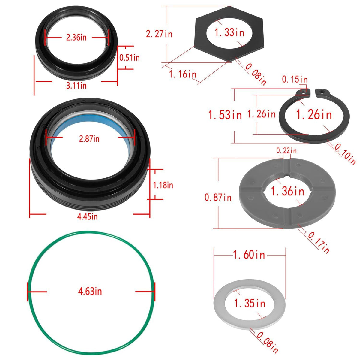 Front Axle Knuckle Tube Seal Kit & Thrust Washer Snap Ring for Ford F250 F350
