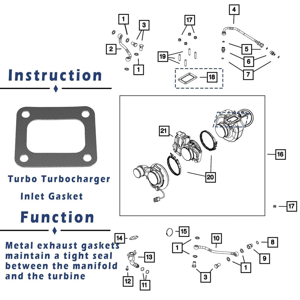 72468 Turbo Mounting Gaskets & Turbo Pedestal O-Ring Seal Gaskets for Ford 7.3L