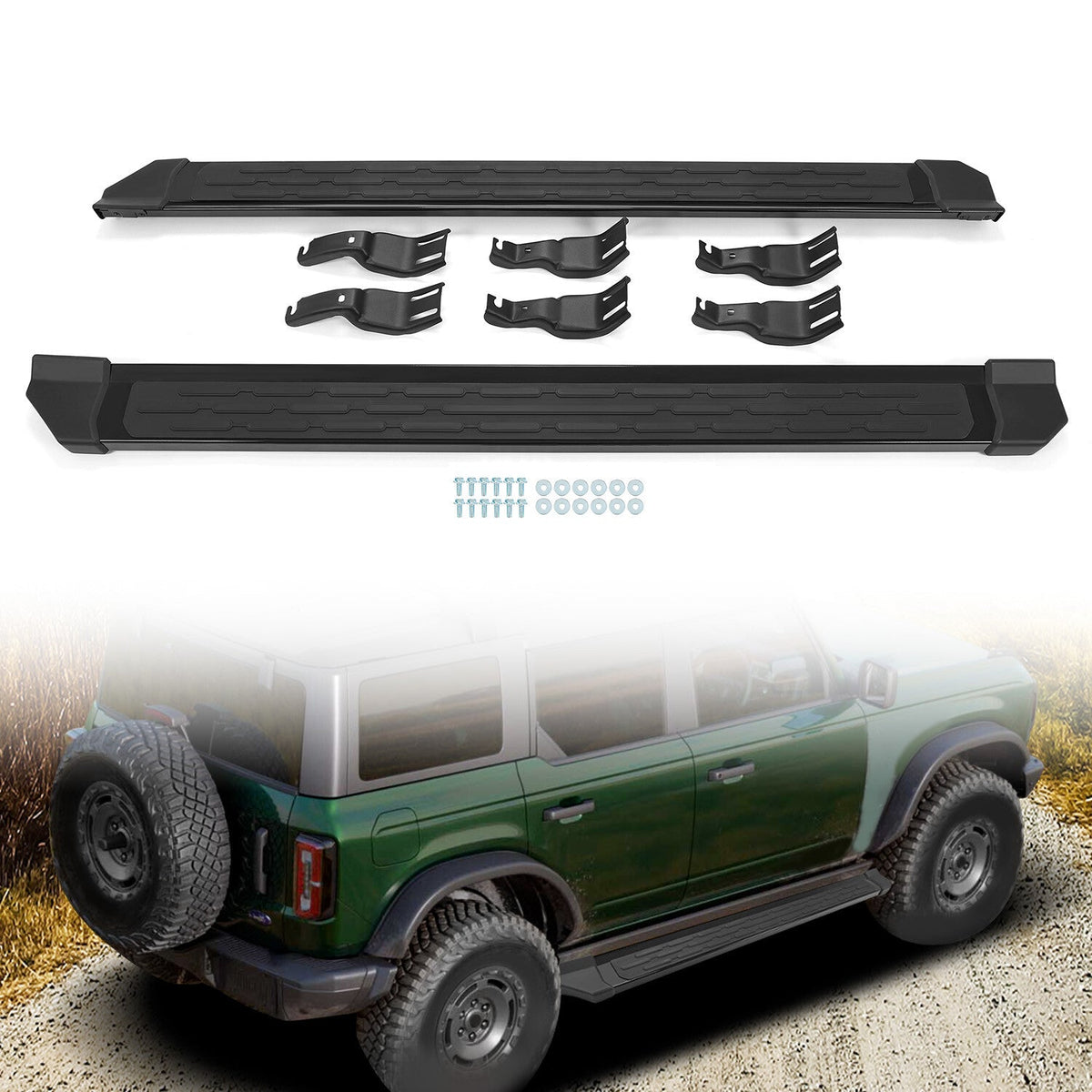 For Ford Bronco 4-Door 2021-2024 Running Boards 2PCS Side Step Nerf Bar Aluminum
