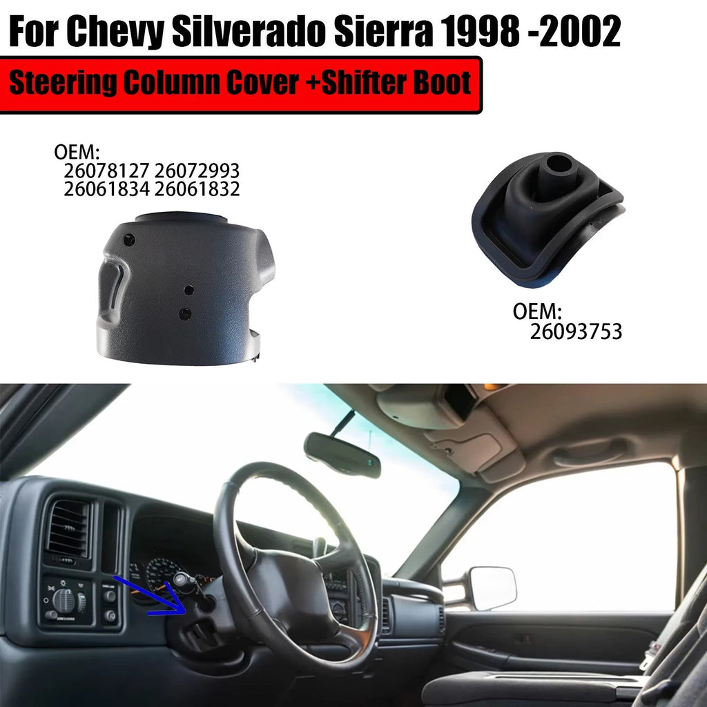 Upper & Lower Steering Column Cover Shroud+Shifter Boot For Chevy GMC 1999-2002