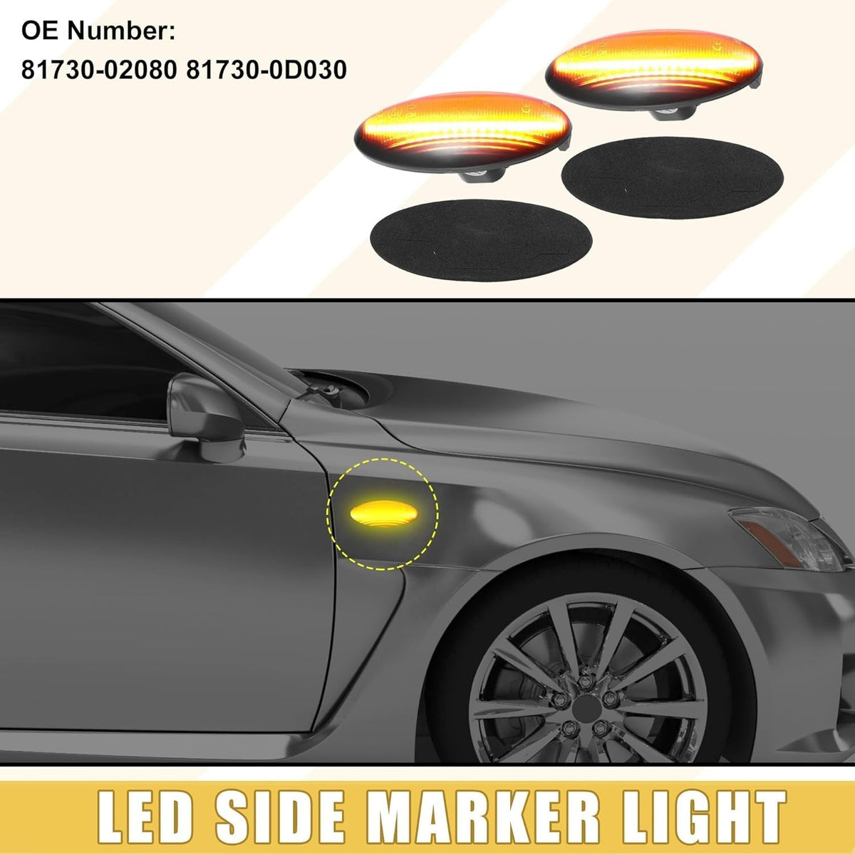 2 Smoke Lens Amber LED Signal Side Marker Lights For Toyota Yaris Hatchback XP90