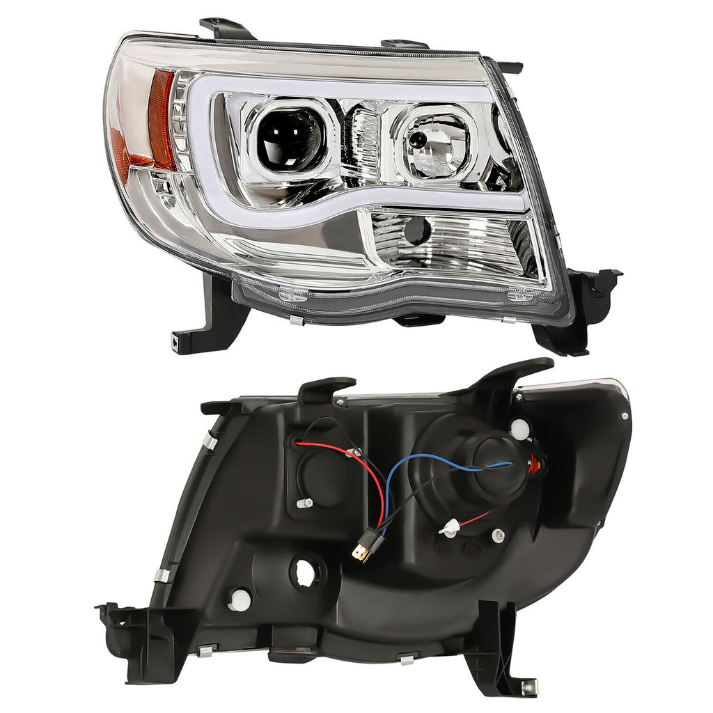 DOT Chrome LED Tube Projector Headlights HeadLamps For Toyota Tacoma 2005-2011